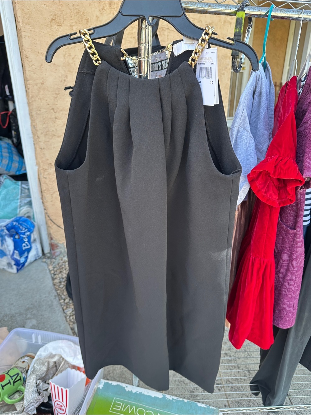 MICHAEL Michael Kors Black Pleated Pencil Skirt with Gold Chain Detail